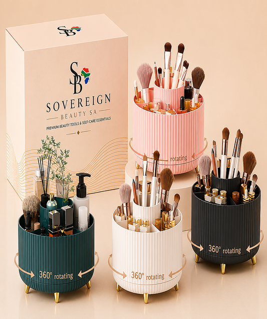 360° Rotating Makeup Brush Organiser - Main product shot showing all 4 colours