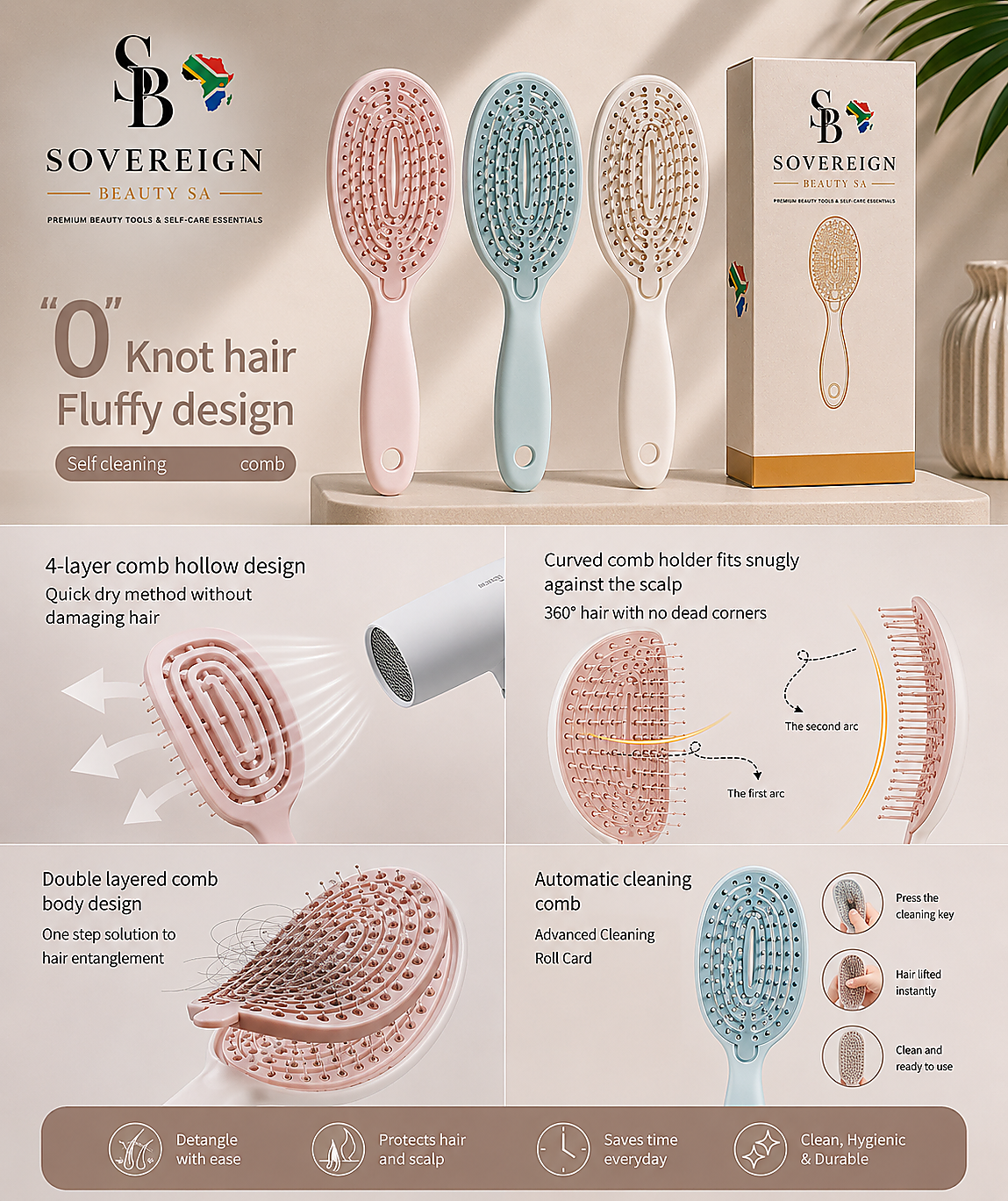 Sovereign Halo™ Self-Cleaning Detangling Brush